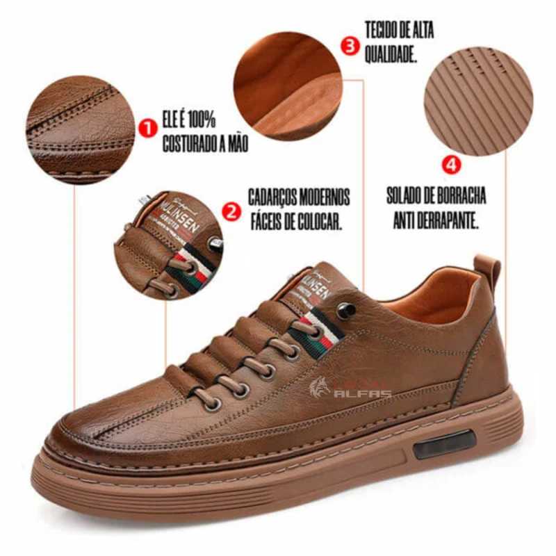 Tênis Ortopédico Italiano de Couro Legitimo